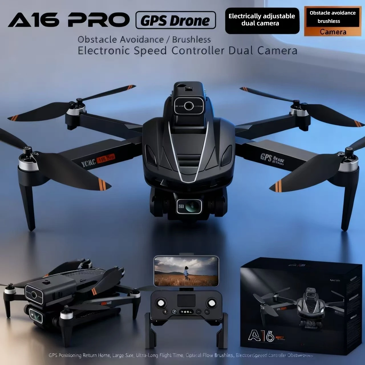 A16 PRO GPS Drone Brushless Motor with Obstacle Avoidance | 4K EIS Camera Optical Flow Positioning Long Flight Time Quadcopter