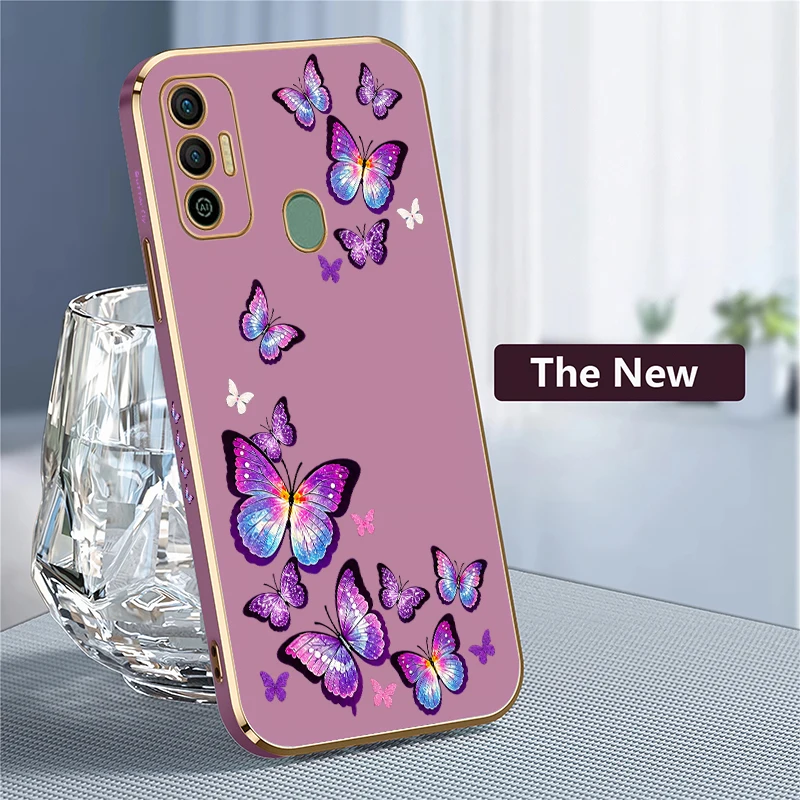 Elegant Floral Butterfly Phone Case For Tecno Spark 20 Pro 8C 7 Pro 7T 6 Go 1 5Air Silicone Plating Anti Scratch Back Cover Etui - view 4