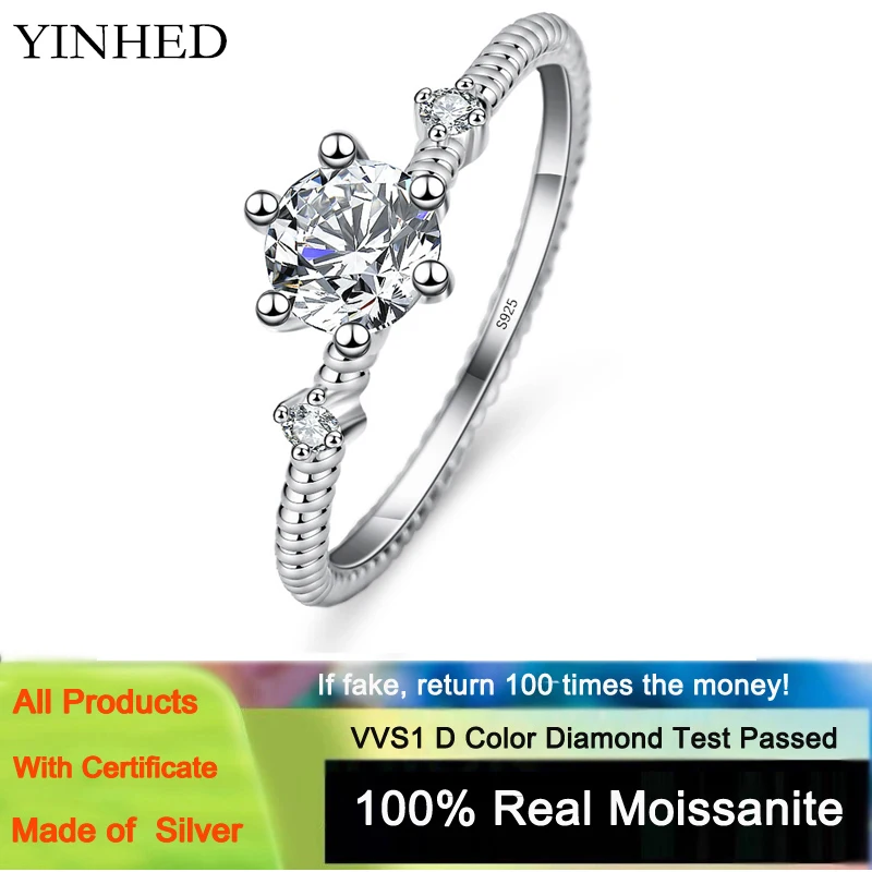 

YINHED New Trendy Twists Rope Women Rings 100% 925 Sterling Silver 0.5CT Round Cut Moissanite Diamond Test Wedding Jewelry Gift