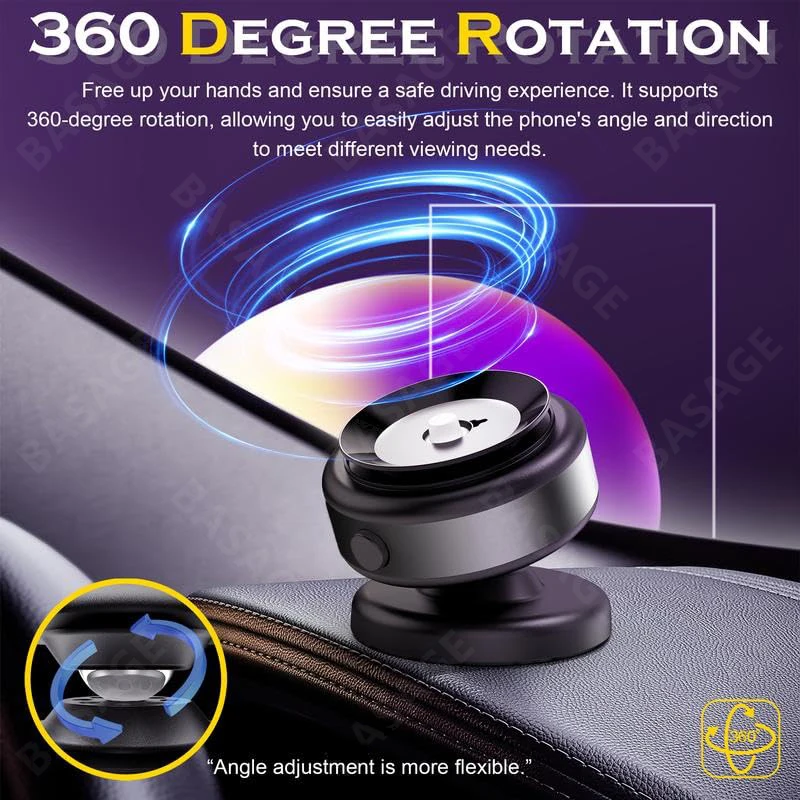 Car Magnetic Vacuum Adsorption Bracket 360 Degree Rotating Aluminum Alloy Mobile Phone Holder For 4.7-inch Or Above Smartphones