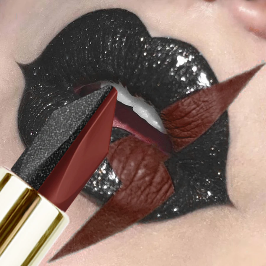 2-Farben-Glitzer-Metallic-Lippenstift, wasserfest, hochpigmentiert, Lippentönung, schwarz und rot, Lippen-Make-up, Geschenke, Diamant-Perlescent-Lippenglasur