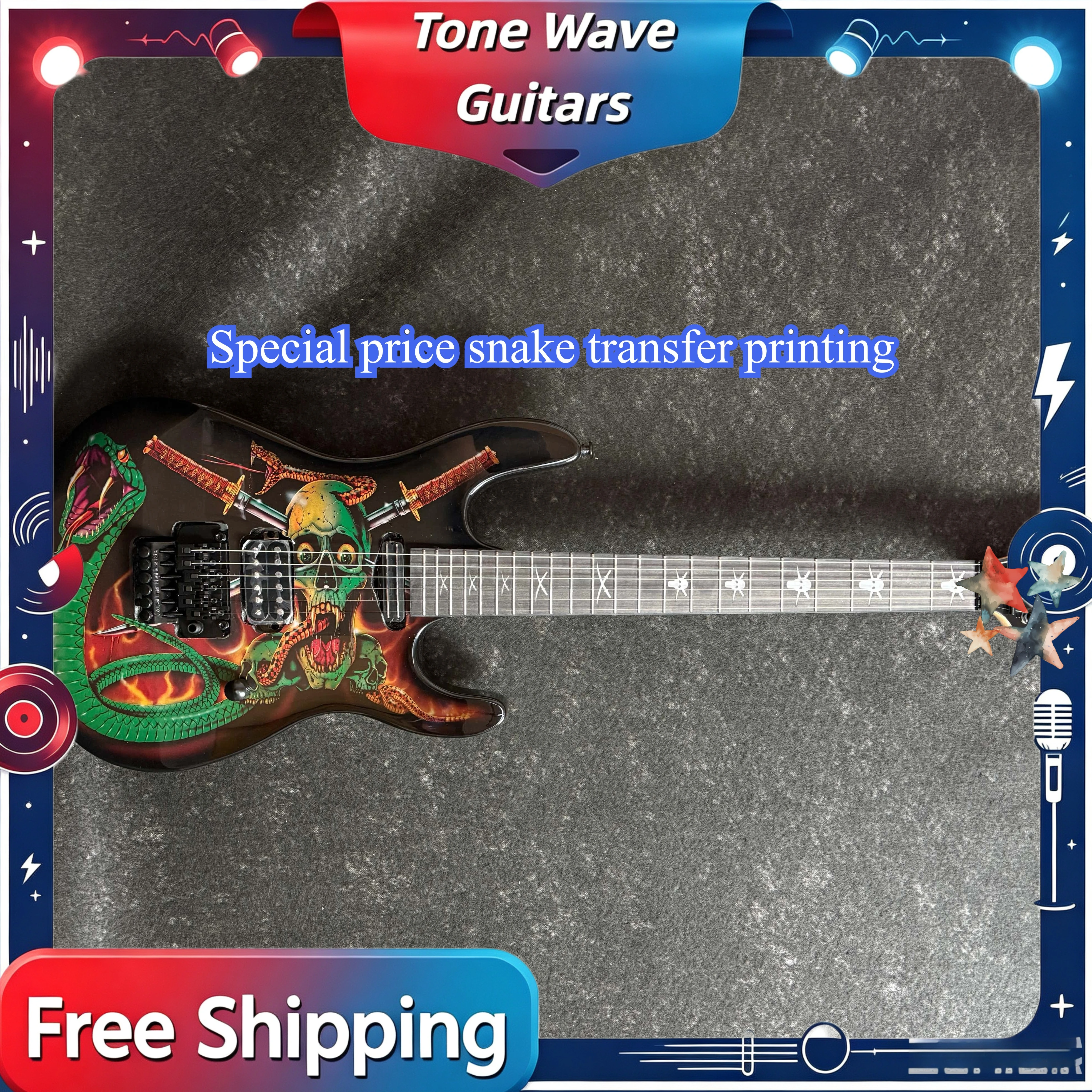 Special Offer STY Electric Guitar Mahogany Body Skeleton Warrior Snake SH Pickup Double Shake Heavy Duty Free Shipping Beginner