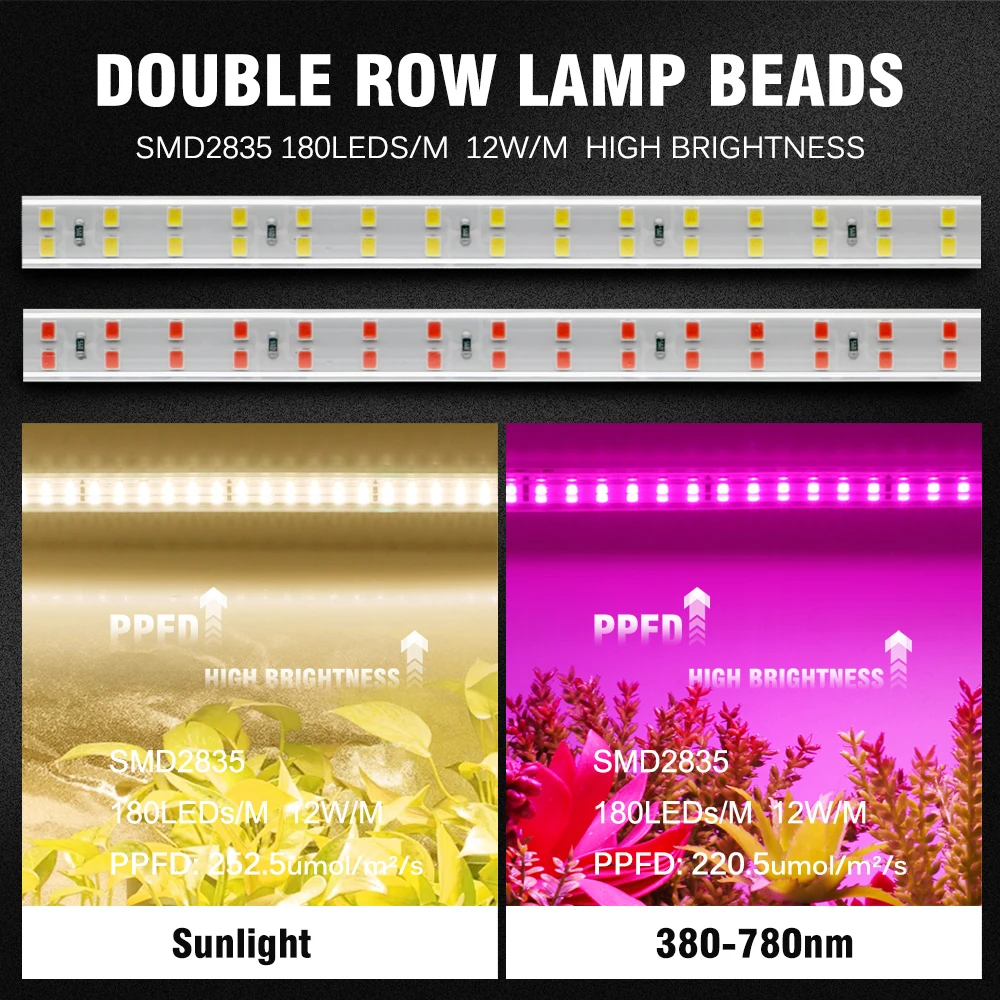 220V Full Spectrum LED Grow Light Strip SMD2835 For Greenhouse Tents Double Row LED Light For Plants Seeding