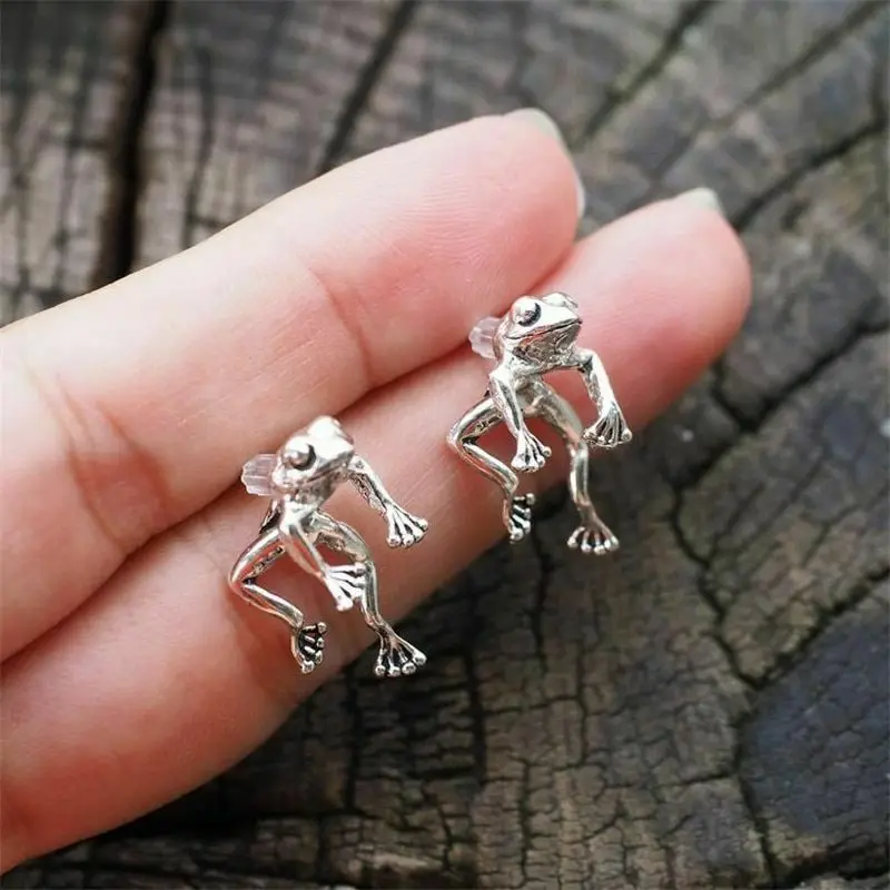 1pair Cute Frog Earrings For Women Men Funny Animal Earrings Statement Earring Tibetan Silver Ear Piercing Jewelry Gift