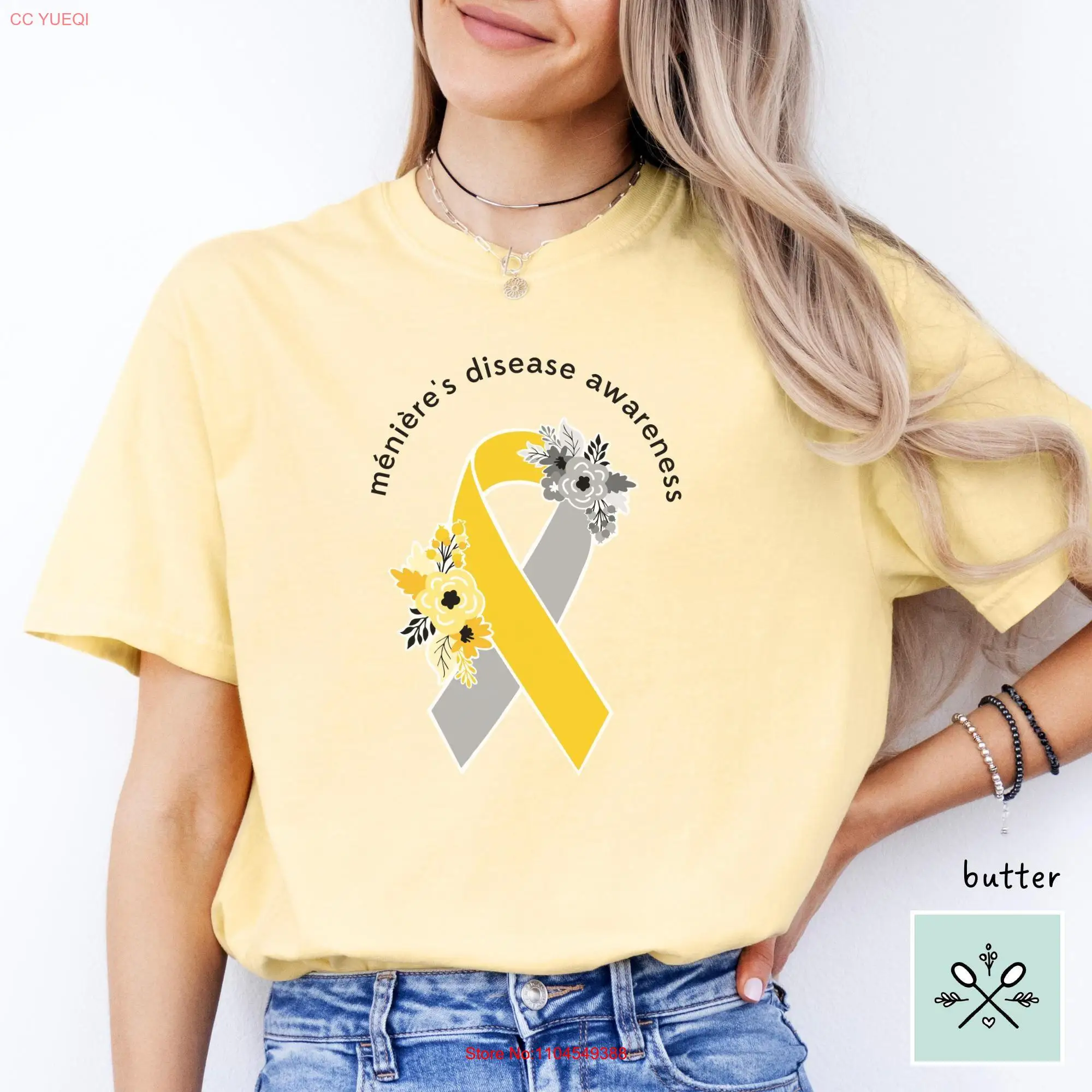 Meniere's Disease Awareness T-Shirt Menieres Mediums SupportT Floral Ribbon Comfort Colors lange oder kurze Ärmel