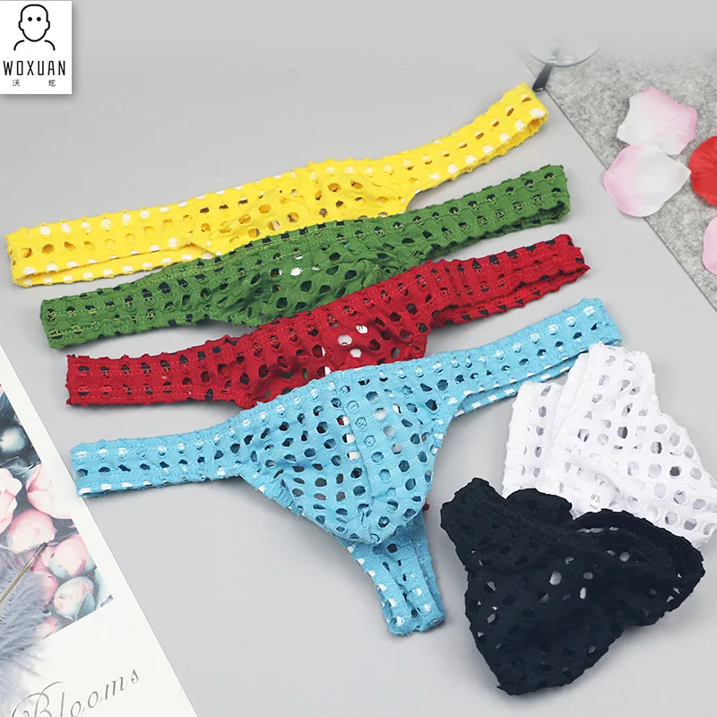 

Erotic Men's Underwear Hollow Out Mesh Breathable Comfortable T Back Thongs Gay Sexy Low-waist U Convex Pouch Backless G-strings