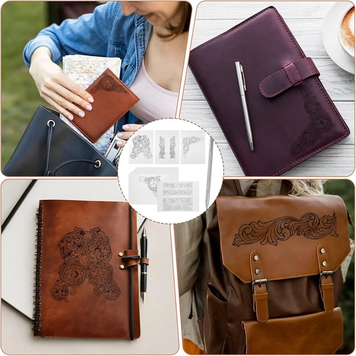 Y241A J~Leather Scriber Pen, Pointy Picker Pen with Carving Pattern Description Paper for Carving,Line Description,Wallet Making