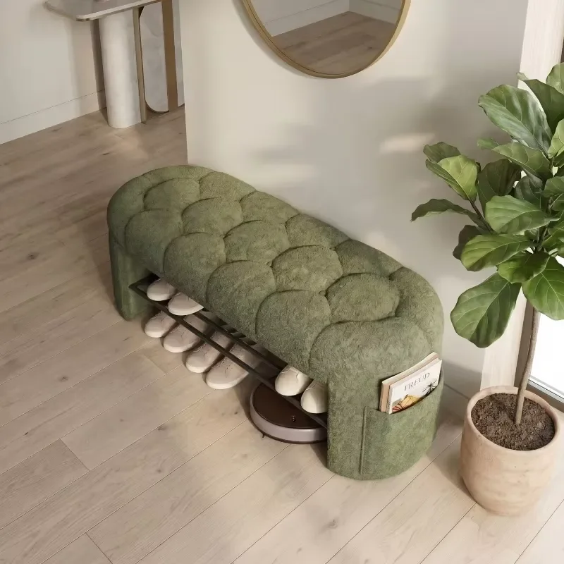 Light Luxury Shoe Changing Stool with Storage Double Layer Shoe Rack Home Hallway Ottoman Living Room Furniture