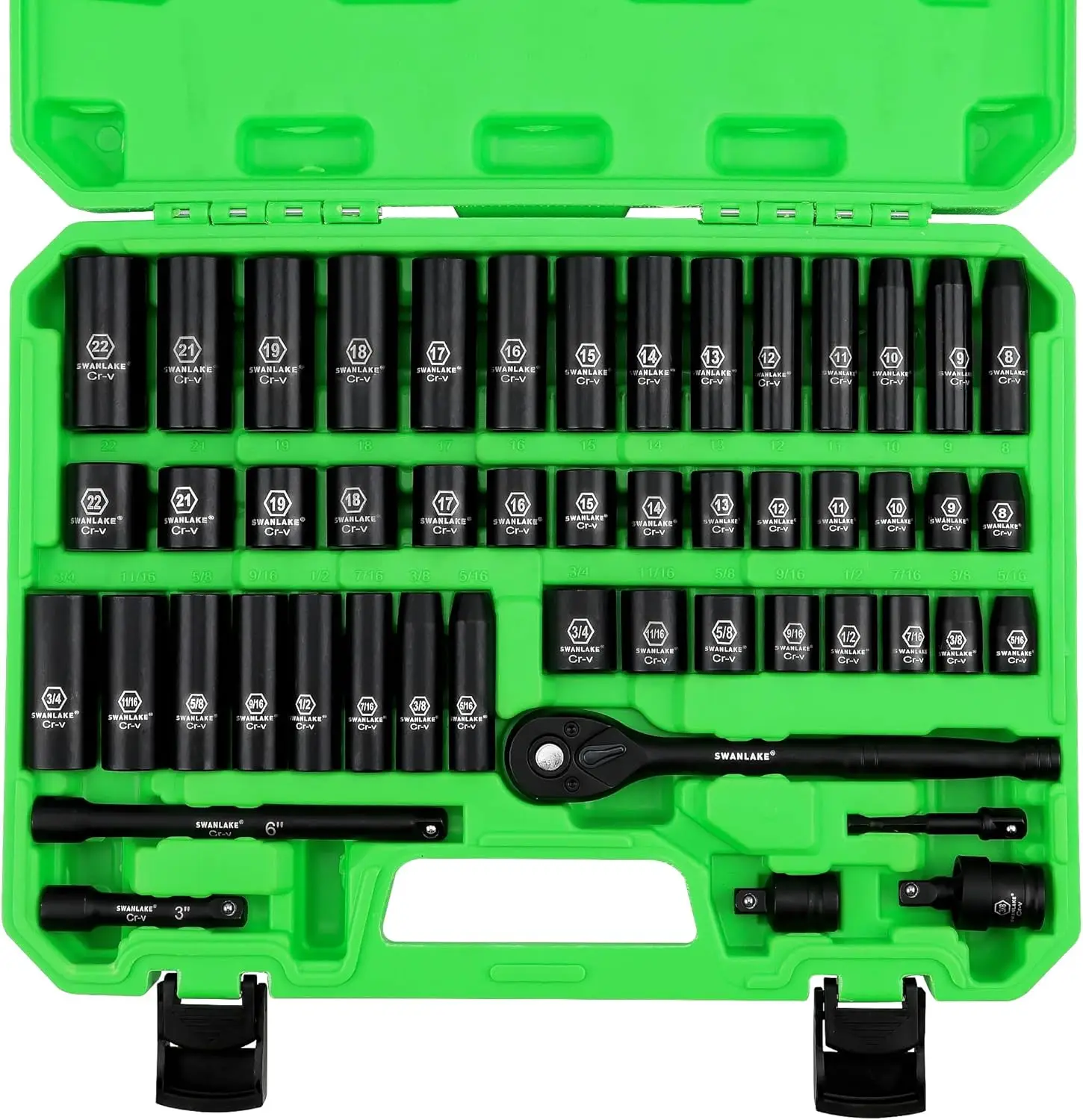 

3/8'' Drive Impact Socket Set, 50-Piece SAE & Metric Sizes, Cr-V Steel with Ratchet Handle