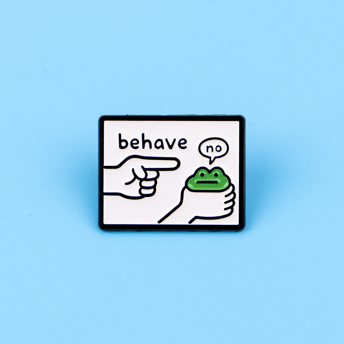 Kawaii grüne Frosch-Emaille-Pins, humorvolle „Behave No“-Broschen, Abzeichen für Rucksäcke, Sammlung, Geschenke, Schmuck, Cosplay-Zubehör – Detail 6