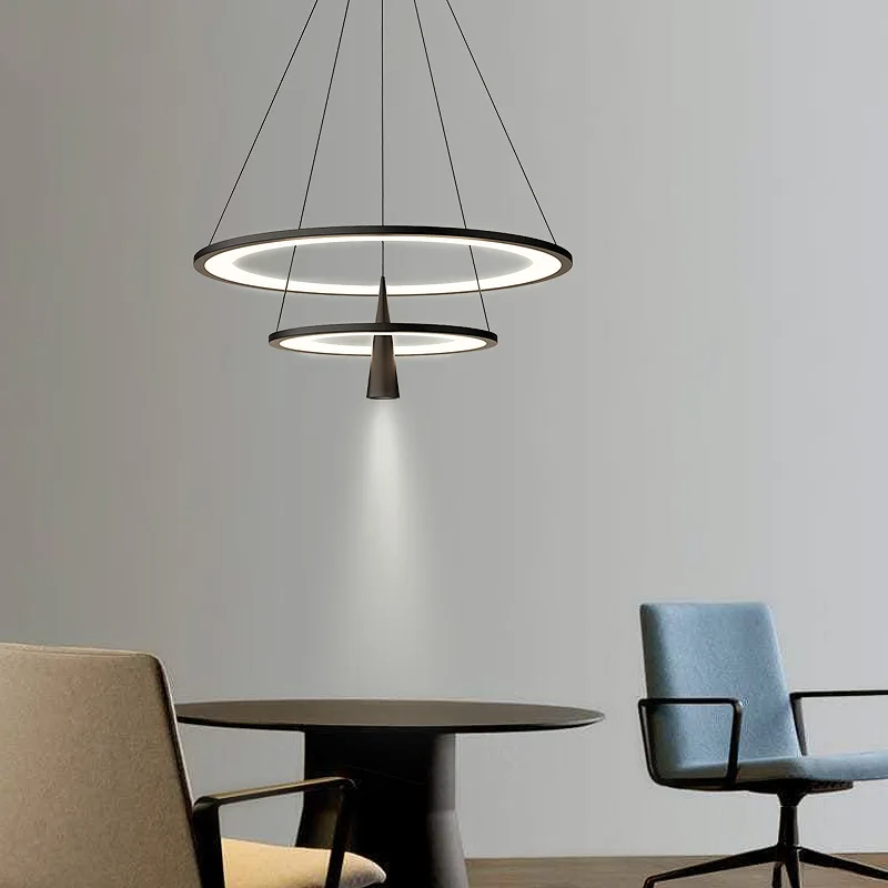Modern Round Ring Led Ceiling Chandelier Acrylic for Living Dining Table Conference Room Lamp Home Decor Hanging Light Fixture