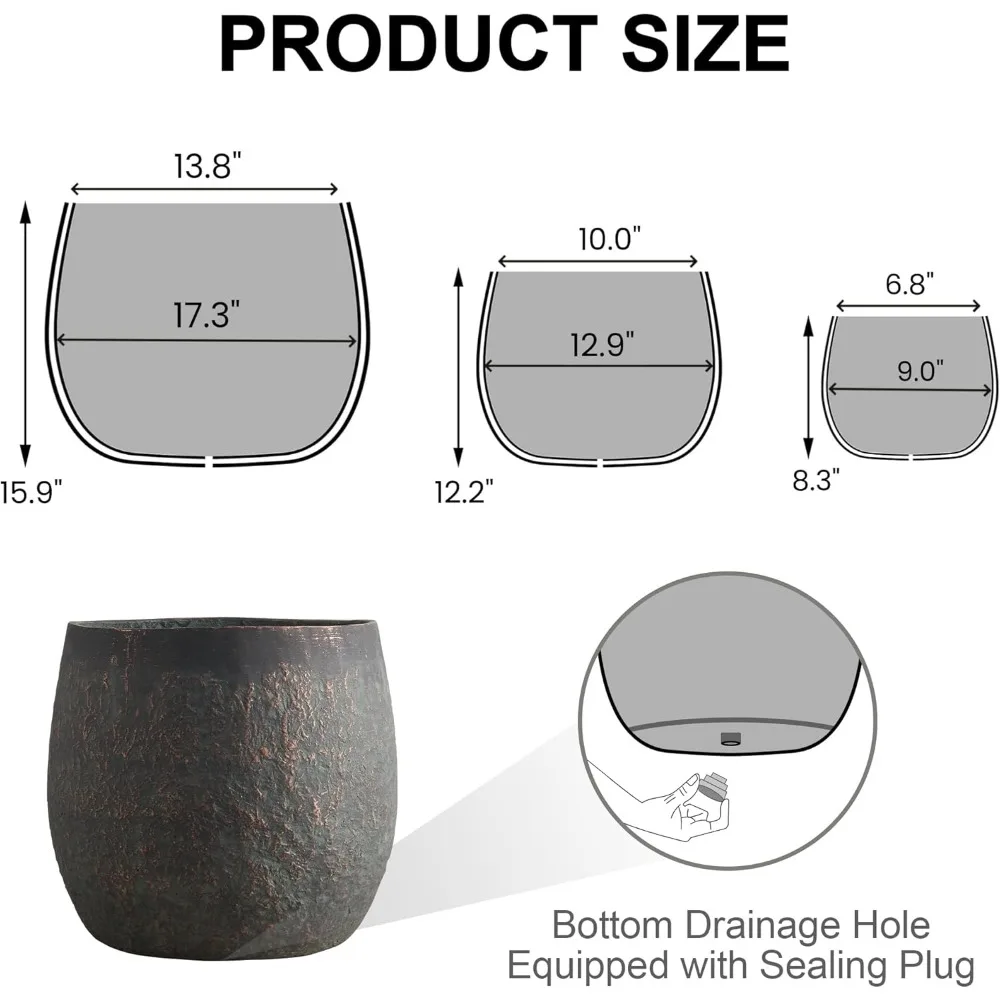 Современные состаренные бетонные горшки, большие круглые цветочные горшки для дома на открытом воздухе, сада, патио, двора, подходят для современного деко