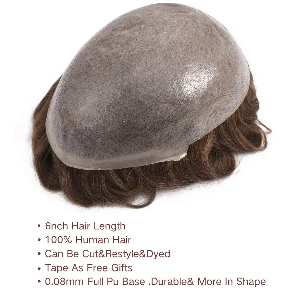 OCK Men's Ultra Thin Skin Toupee - Knotless Hand-Tied, 100% Human Hair Piece, 8"x10" Transparent PU Base