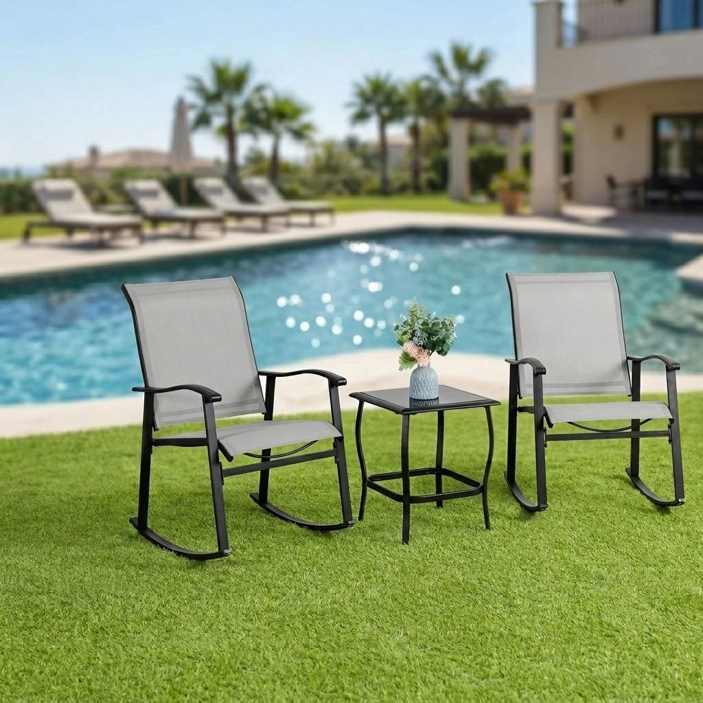 Direct Outdoor Rocking Chair And Side Table 3-price Set For Garden Balcony Poolside Metal Frame Rocking Chair