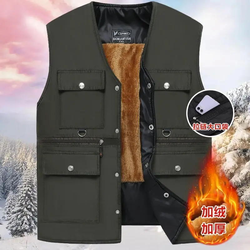 

2024 Autumn and Winter Men's Middle-aged and Old Dads Wear Warm Cotton-padded Clothes, Vests and Waistcoats, New Vests