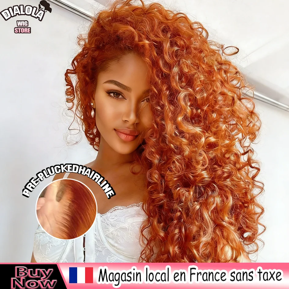 Dialola-peluca Frontal de encaje rizado profundo 13x6 Hd, pelucas de cabello humano ondulado, peluca de cabello humano liso naranja jengibre, color brasileño