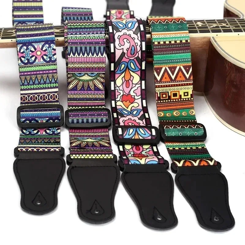 New Adjustable Guitar Strap Ethnic Style Retro Shoulder Strap for Ukulele Bass Electric Acoustic Guitar Folk Guitar Accessories