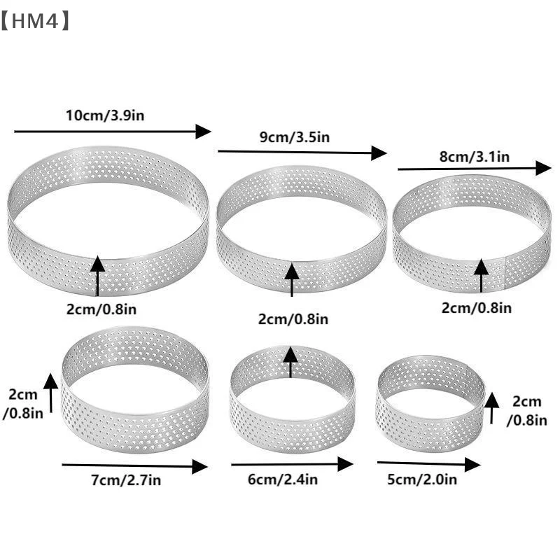 maveraHM4 Anelli para tarta perforados 5/6/7/8/9/10 CM con agujero, torre inferior para tarta, tarta de fruta, quiches, anillo para pastel, molde para hornear Mousse