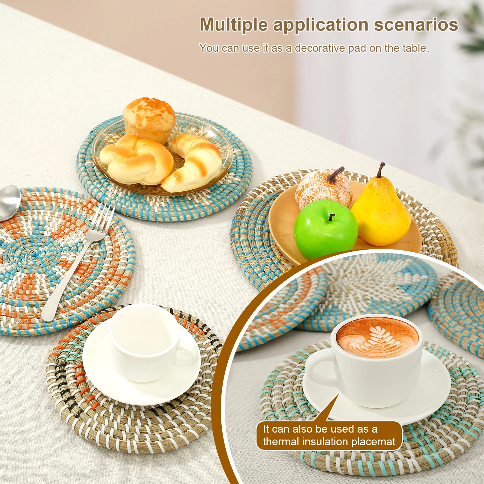5/7Pcs Hanging Wall Basket Decor Boho Home Decorations Rattan Wall Decor Woven Rattan Seagrass Wall Decor Art Wall Hanging