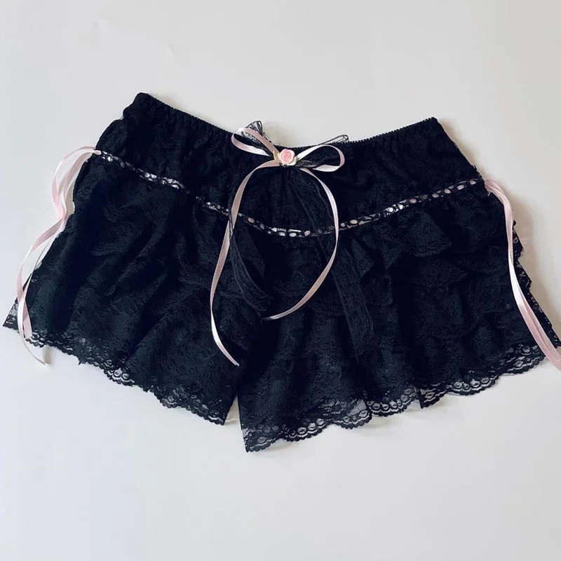 Xingqing Ruffle Bloomers Women y2k Aesthetic Lolita Kawaii Cute Bowknot Lace Layered Safety Pants Fairycore Panties Underwear