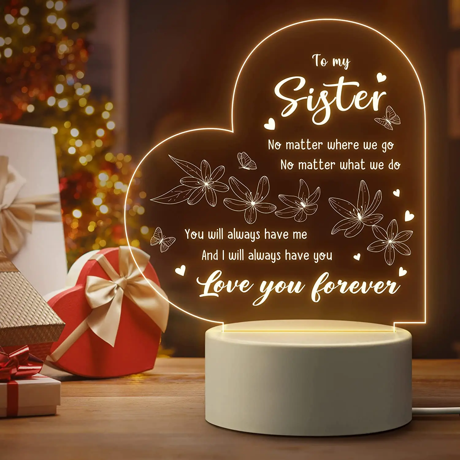 3D Led Night Light Gifts for Sisters - Sisters' Gifts for Birthday Gift, Graduation Gifts,  USB Powered Acrylic Night Light