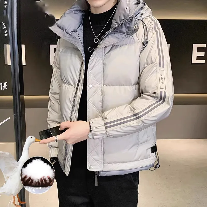 سترة شتوية سميكة محشوة بالقطن للرجال، معطف شبابي دافئ وعصري للطلاب مع غطاء للرأس وأكمام طويلة وإغلاق بسحاب #3