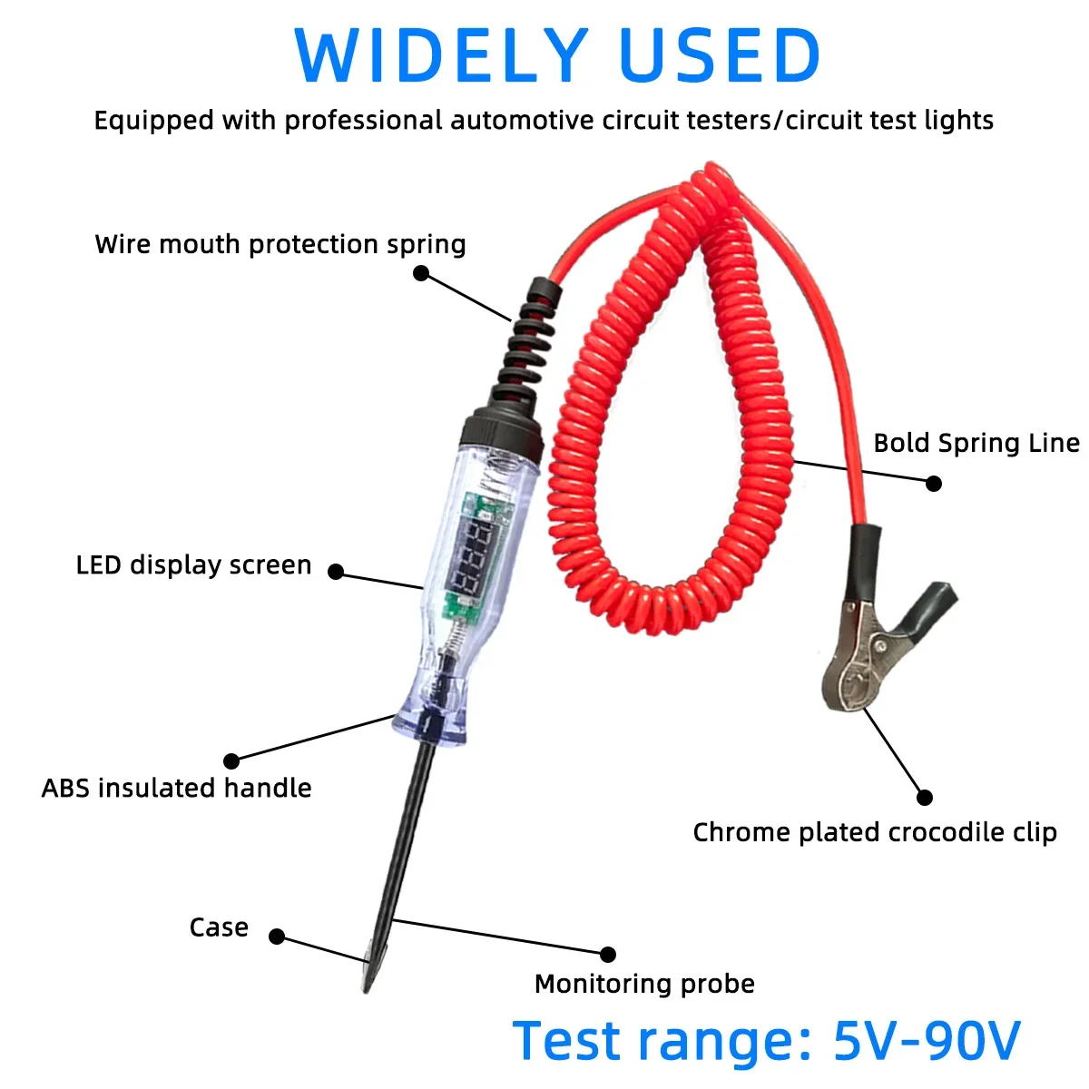 Bolígrafo probador de coche de 5V a 90V, prueba de circuito de voltaje, pantalla Digital de CC, pluma eléctrica, sonda, herramientas de diagnóstico