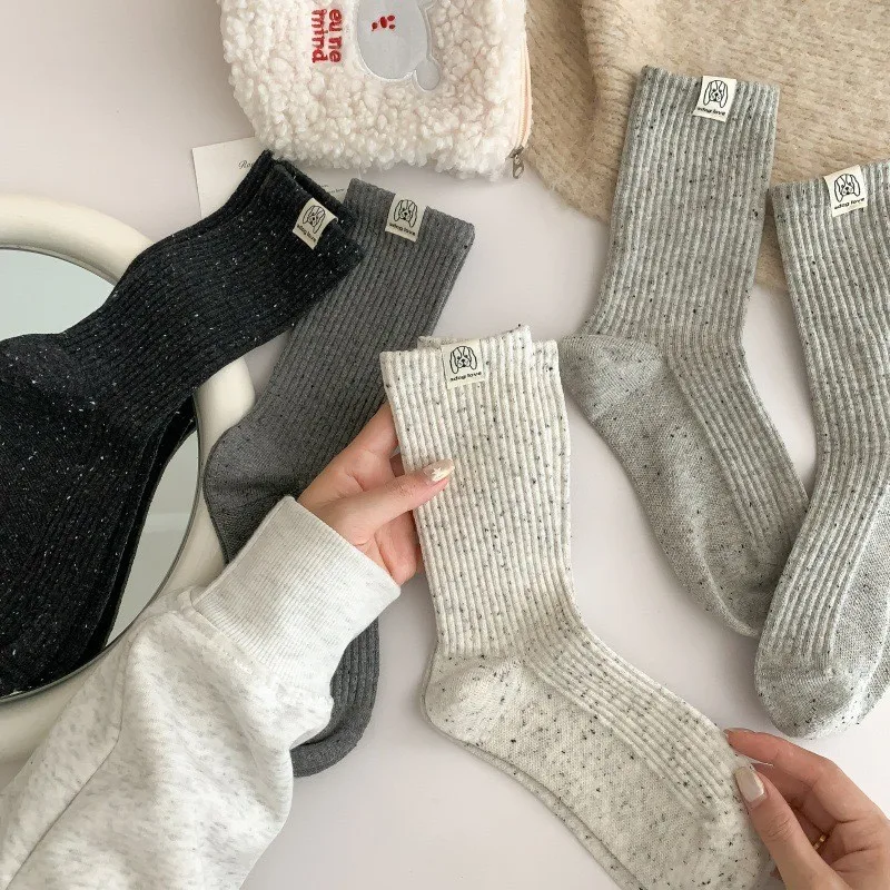 

1/5 Pairs Women Autumn Winter Small Dog Pattern Mid Tube Socks Fashionable Korean Style Soft Comfortable All Season Casual Socks