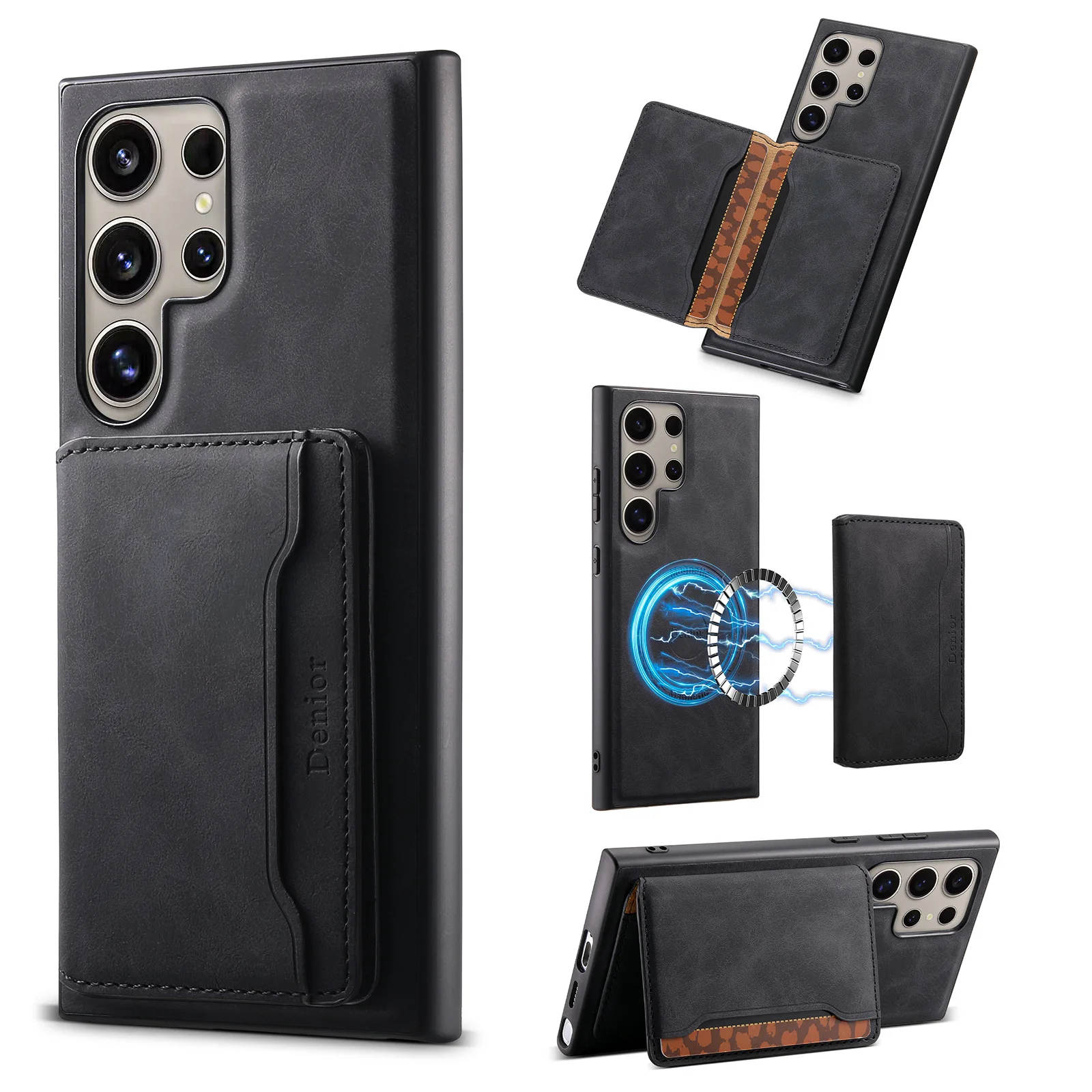 

case for Samsung S26 S25 S24 S23 plus ultra Magnetic 2-in-1 card holder wireless charging bracket phone case full coverage plain