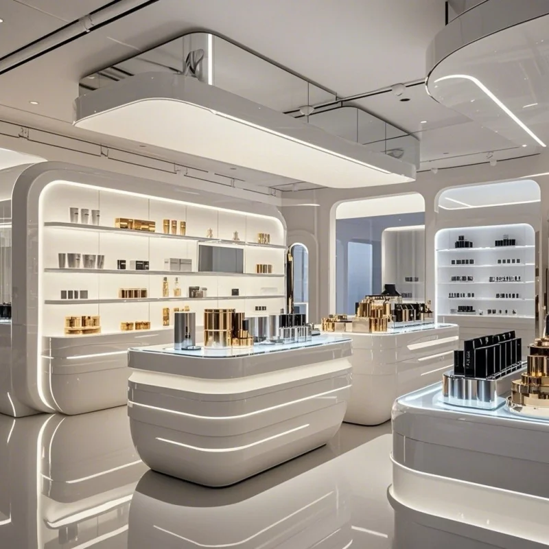 custom.Modern Cosmetic Display Cabinet Whole Store Exhibition Hall Use Wooden Painted Wall-Mounted Assembled Customizable Ma