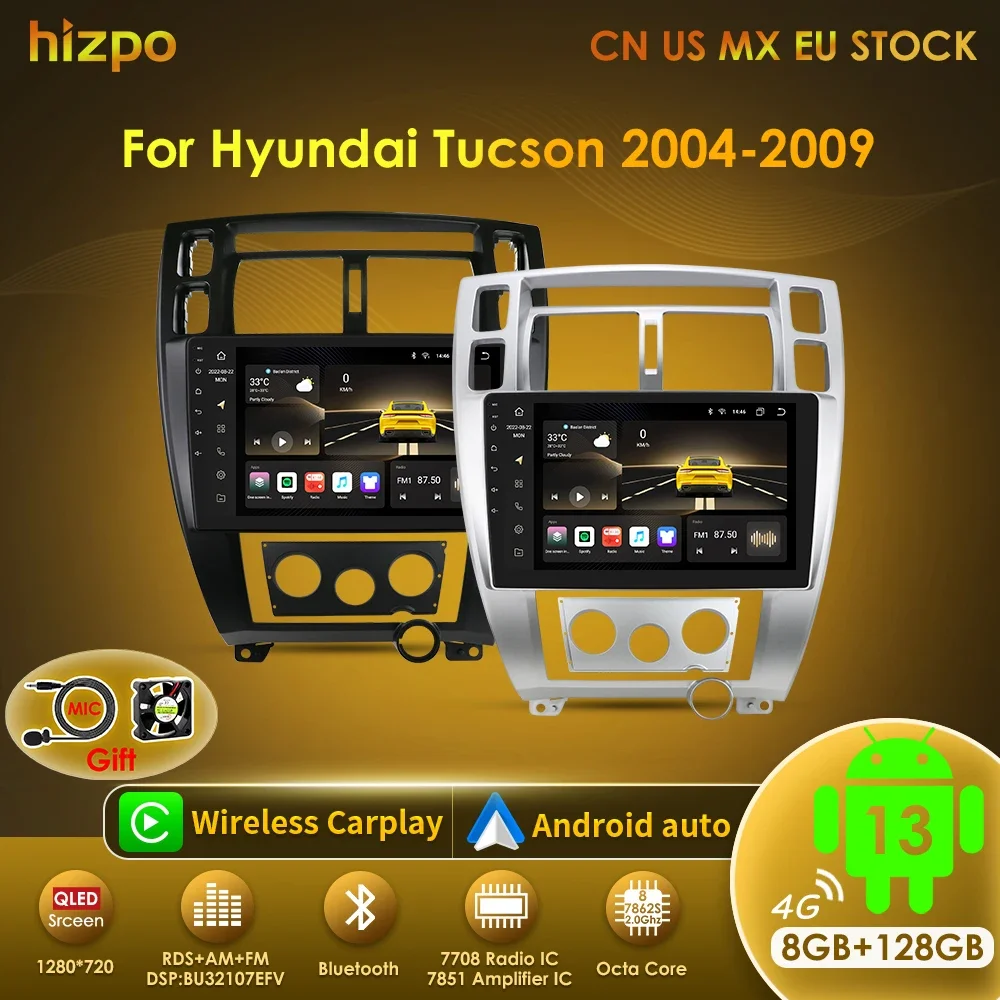 Hizpo Android 13 Car Radio for Hyundai Tucson 2004-2009 Multimedia Video Player Navigation 2 Din Head Unit Stereo Carplay GPS