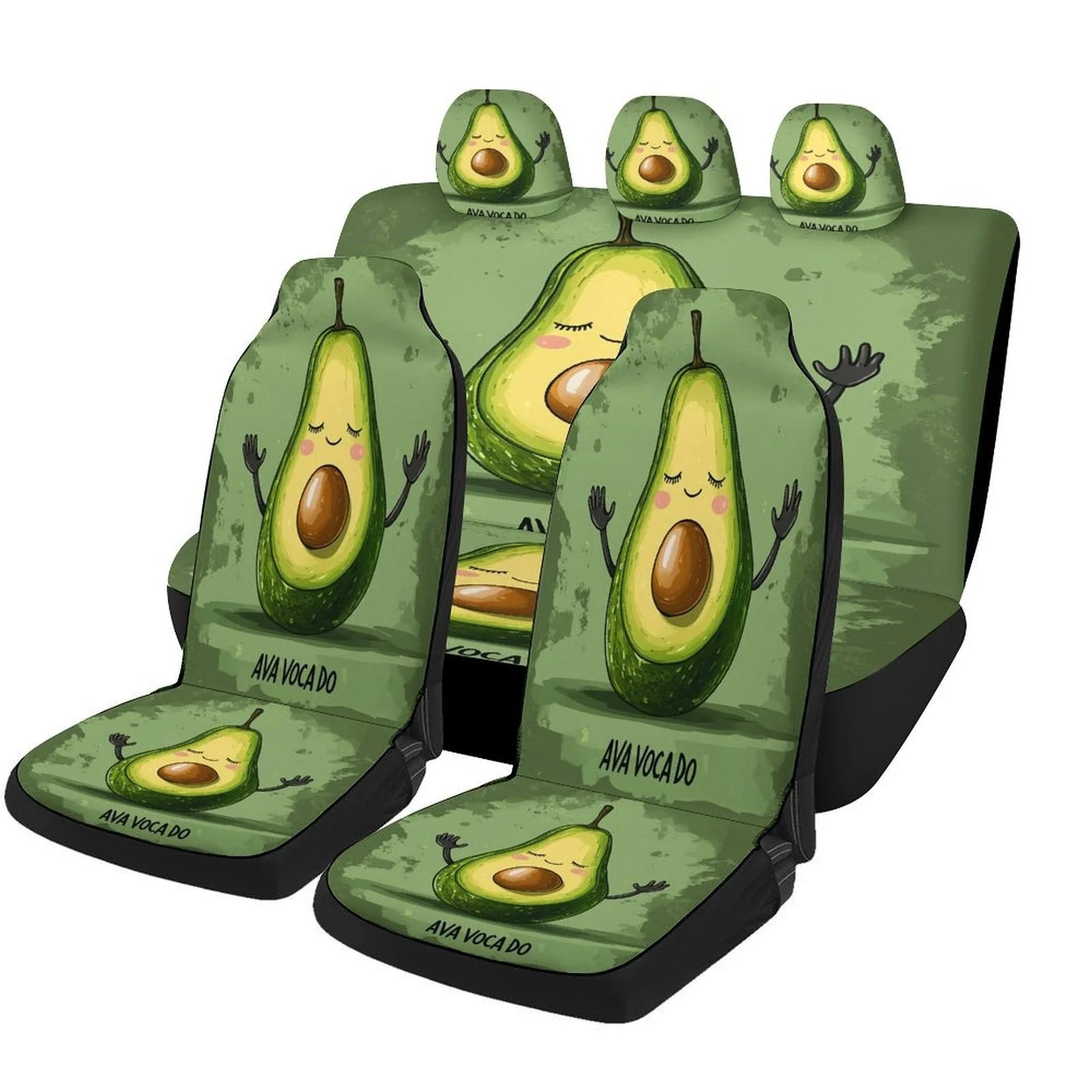Avocado Joy Themed Car Seat Cover Set Suitable For Various Vehicles, Stylish And Durable Car Seat Protectors, Complete Set For T