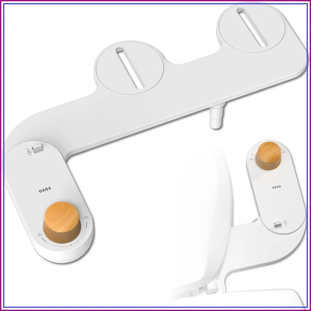 Real Bamboo Handle Bidet Attachment for Toilet Seat, Non-Electric, Adjustable Water Pressure, Self-Cleaning Nozzle, Wash Feature