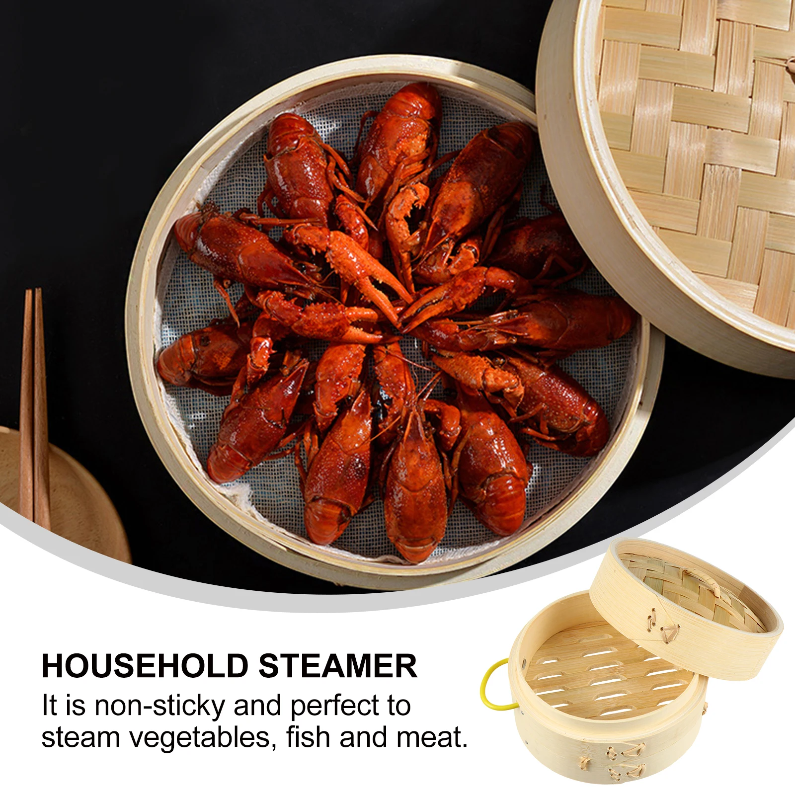 

2Pcs Bamboo Steamer Kitchen Food Multi functional Household Steamer Reusable Practical Non Sticky Easy Clean Store Healthy Diet