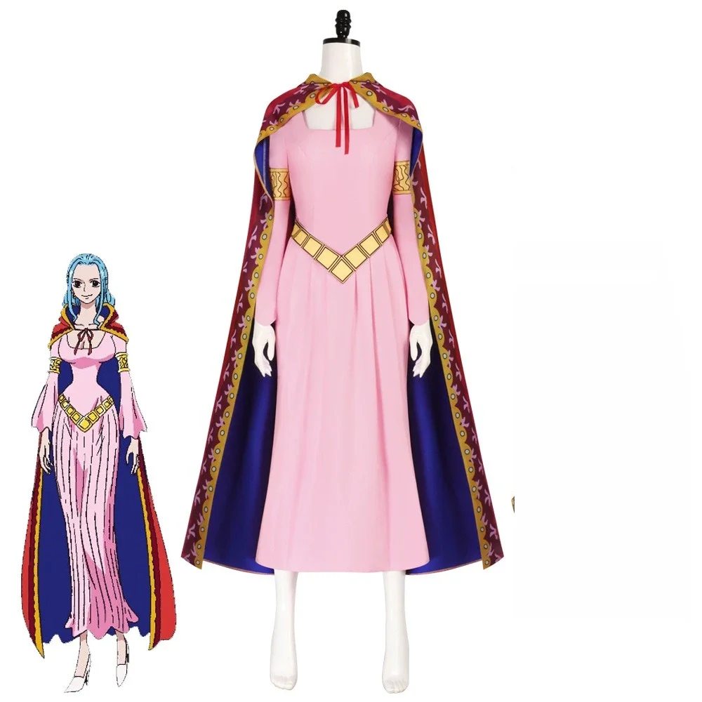 

Nefertari Vivi Cosplay Woman Pink Dress Red Cloak Outfits For Women Pirate Princess Halloween Costume For Ainme Girl
