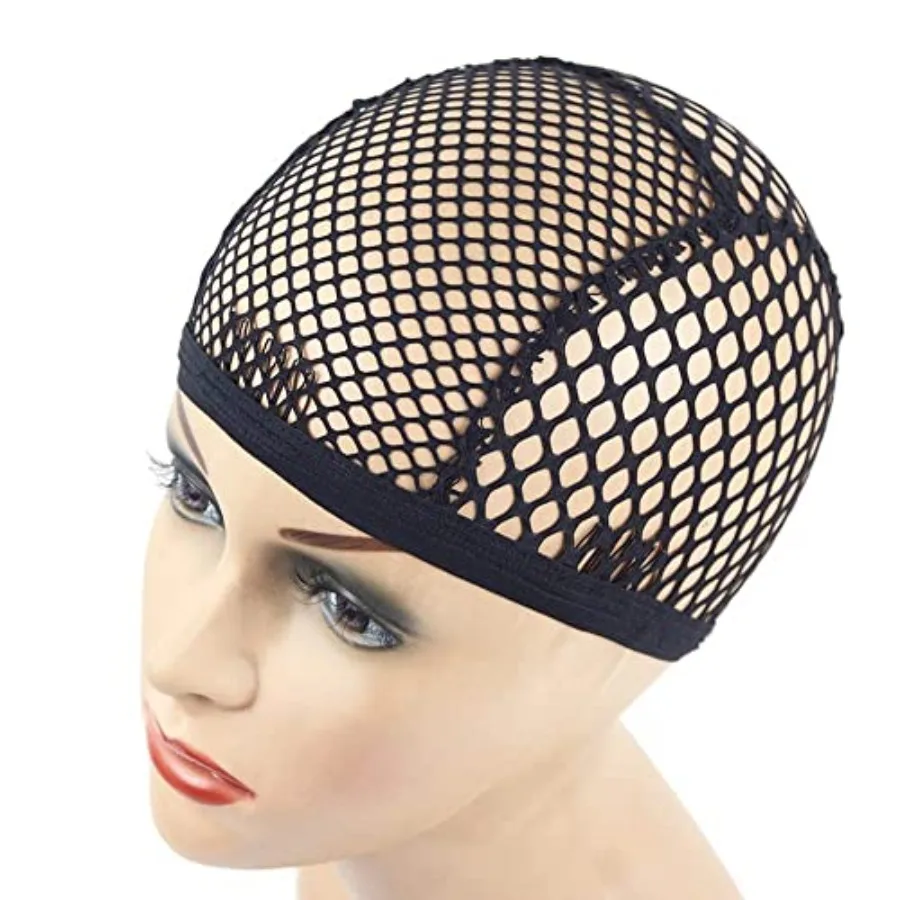 Wig Cap Stretchable Crochet Wig Cap with 4 Hair Clips Mesh Braided Wig Cap for Making Wig