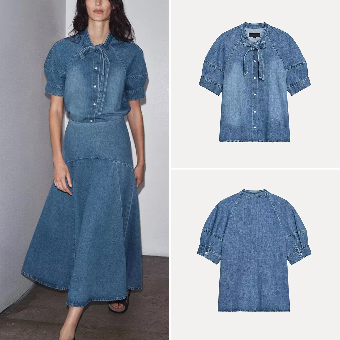 

Ele Knot Decorated Denim irt for Women Autumn 2025 Z Casual ort Sve Faion from China