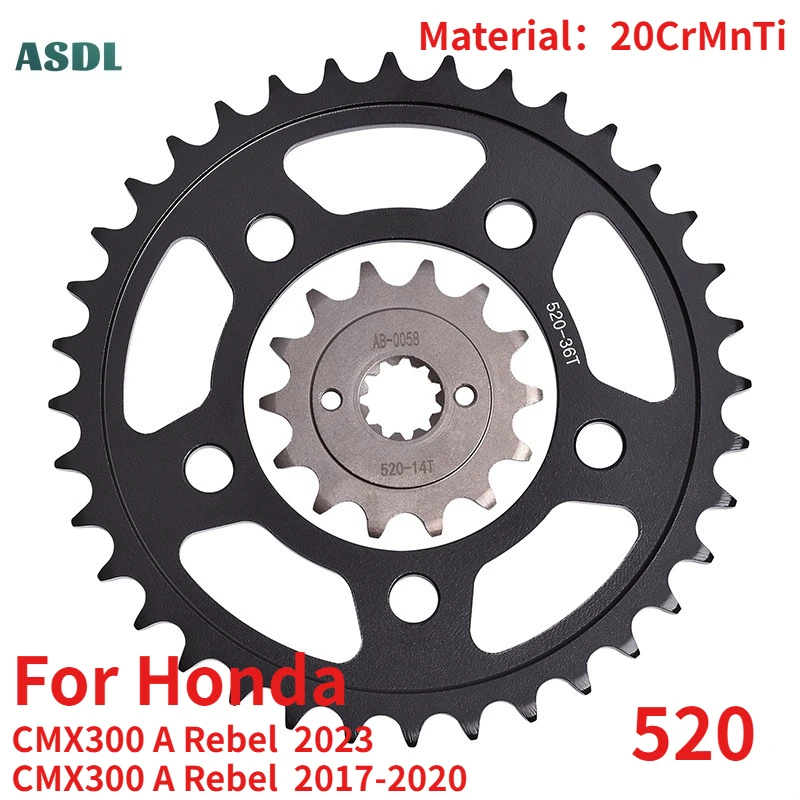 

Motorcycle 520 Front 14T Rear 36T Sprocket Gear Wheel 20CrMnTi For Honda CMX300 A Rebel 2017-2020 2023 CMX 300