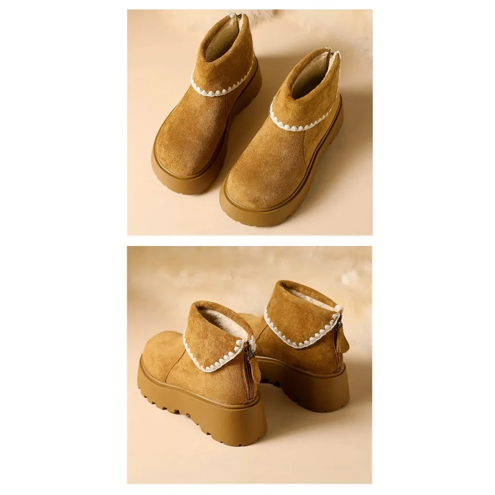 Winter Chunky Platform Heels Women Ankle Boots Keep Warm Height Increase Short Booties Shoes Zapatos Mujer