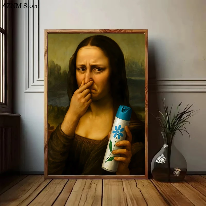 Salvador Dali Mona Lisa Funny Bathroom Toilet Portrait Poster Cockapoo Dog Canvas Painting Print Wall Art for Bathroom Decor