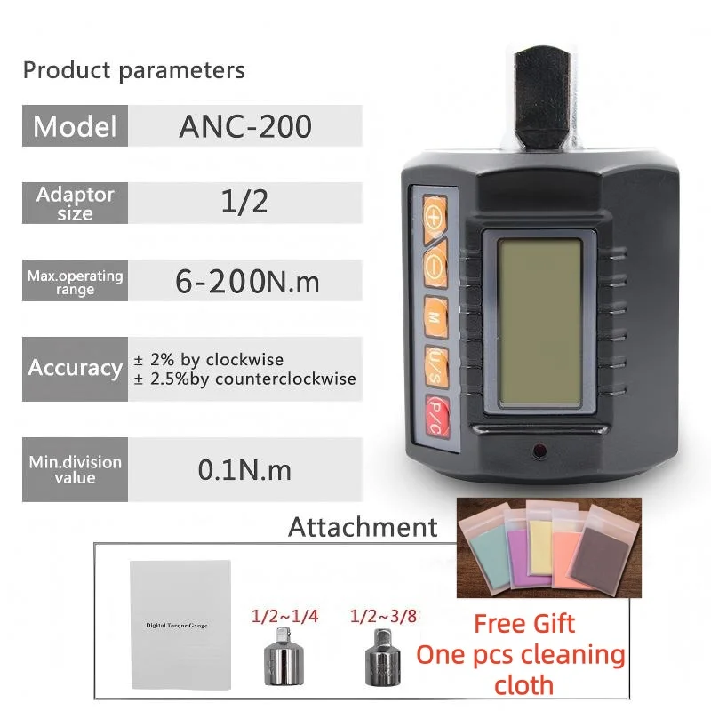 ANC 3-Piece  Torque Wrench Tester With  Torque Adapter Digital Torque Meter Display Head Bike  Car Repair Bicycle