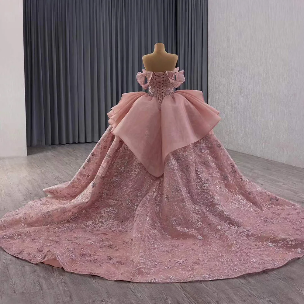 فساتين سهرة Luxury 2025 Sleeveless Sweetheart Evening Dress Crystal Beaded Lace Up Back Pink Long Dresses For Special Occasions