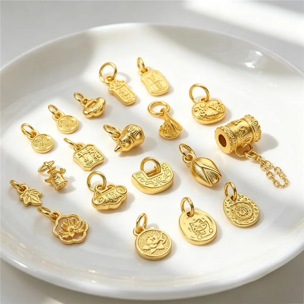 Vietnam Sand Gold Non-Fade Charms, Peace, Ruyi, Lotus Seed Pod, Gourd & Bell Shaped Pendants DIY Handmade Jewelry Findings