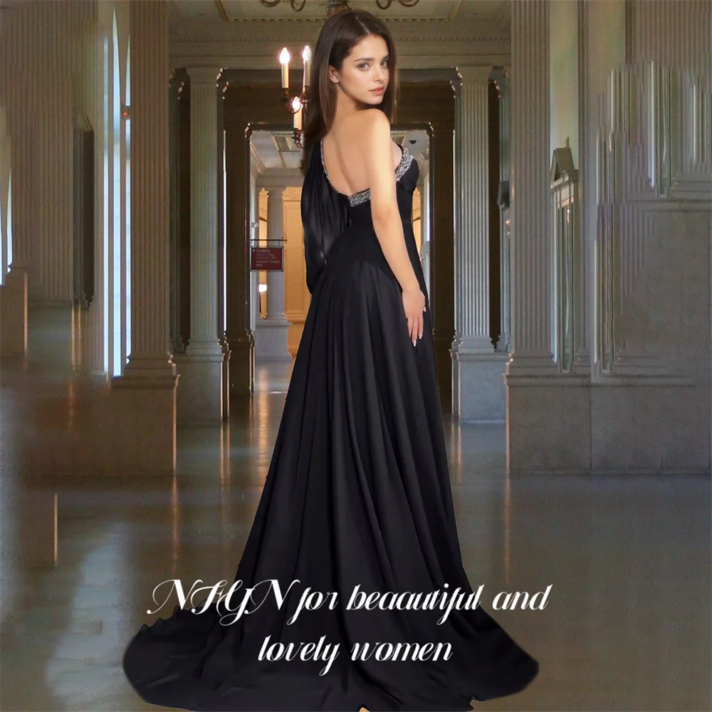 NFYN Burgundy Chiffion One Shoulder Prom Dress Beaded Prom Gown Long Sweetheart Evening Dress Formal Dress with Split Customized