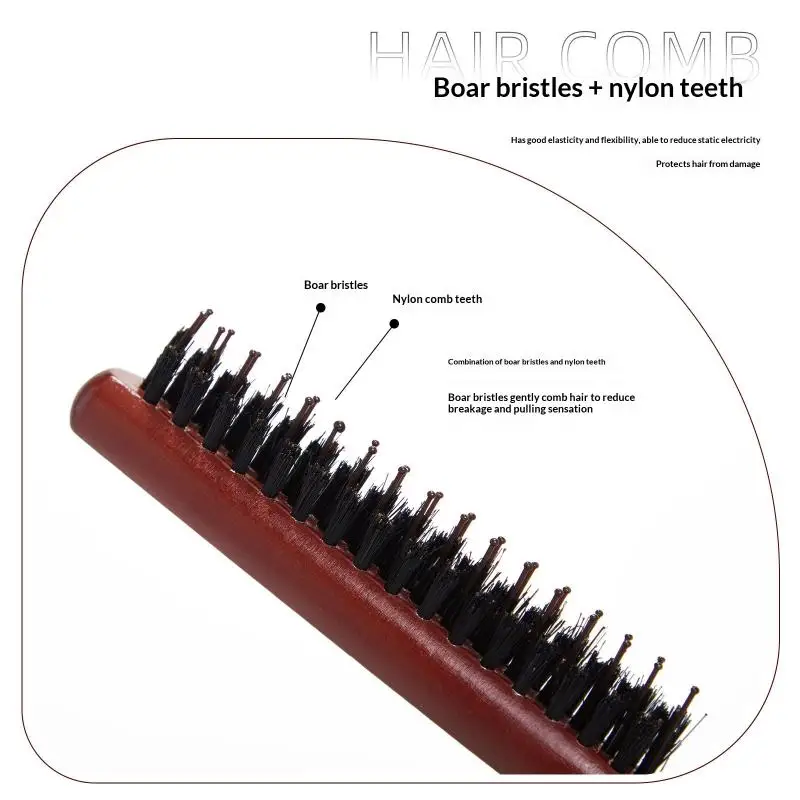 Barber Hair Round Roller Wood Hair Brush Boar Bristle Nylon Hair Comb Hairdressing Combs Round Paddle Brush Women Men Curly Hair