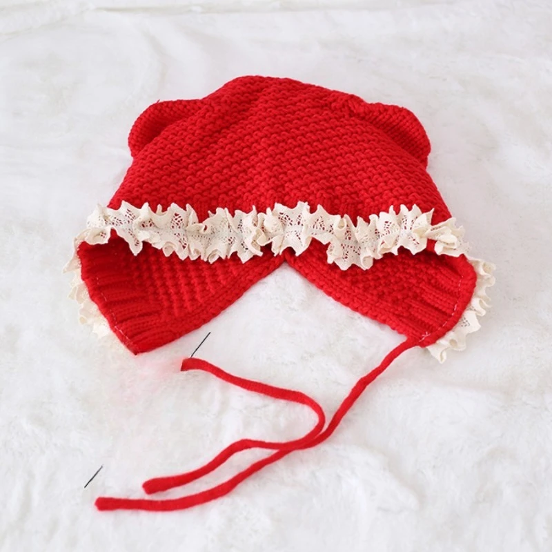 ロリータ ソフトガール 日本製 手作り帽子 ニット帽 レディース 秋冬 フレンチレース 暖かい帽子