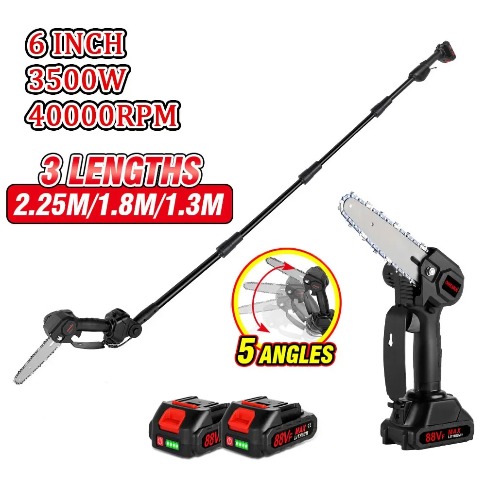 2.25m Telescoping Pole Electric Chainsaw with 2 Battery Cordless Garden Tree Pruning Tool High Branch Saw for Makita 18V Battery