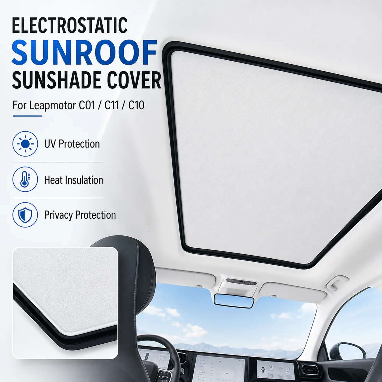 Electrostatic Sunroof Sunshade Cover UV Protection Heat Insulation For Leapmotor C01 C11 C10 Car Interior Accessory