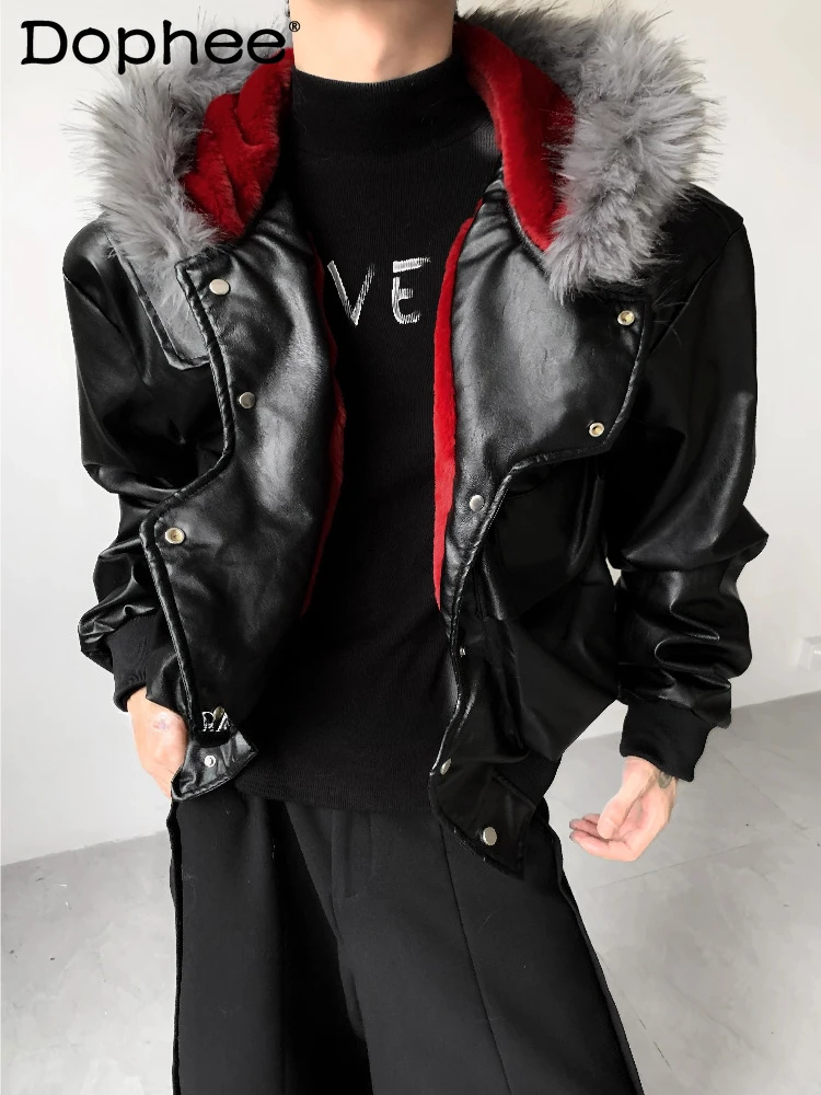 Men's Light Luxury Long Sleeve Jackets Men's 2025 Winter New Hooded Faux Fur Collar Faux Leather Jackets Long Sleeve Chic Coats