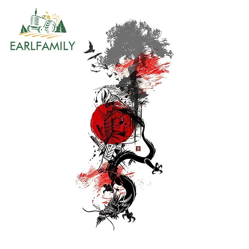 

EARLFAMILY Samurai With Dragon Car Sticker Campervan Helmet Bumper Occlusion Scratch Decals Sunscreen VAN Auto Car Accessories